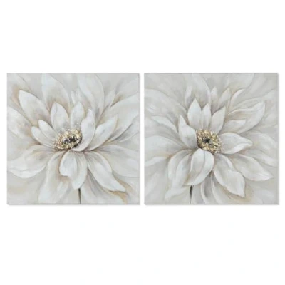 Afbeelding van Schilderij Home ESPRIT Wit Canvas Hout MDF Bloem Romantiek 80 x 3 cm (2 Stuks)