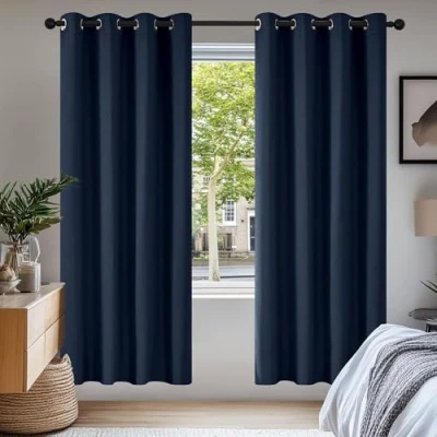 Afbeelding van Deconovo Verduisteringsgordijn Ringen, Thermische Gordijnen met Ringen voor Keuken, Slaapkamer, Woonkamer, 140x180 cm (B x H), Marineblauw, 2 stuks