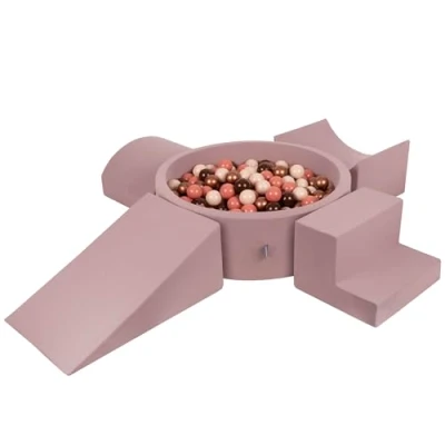Afbeelding van KiddyMoon Schuimspeelplaats Met Rond Ballenbad (300 Ballen) Ballenbakken Voor Baby&#039;s Speelbad Hindernisbanen, Erika: Bruin/Koper/Pastel Beige/Zalm Roze