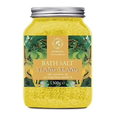 Afbeelding van Badzout Ylang 1300g Zeezout Tegen Acne Droge Huid Spierpijn Vermoeidheid Huidverzorging Aromatherapie Anti Stress Bad Spa Wellness Ontspanning Aging