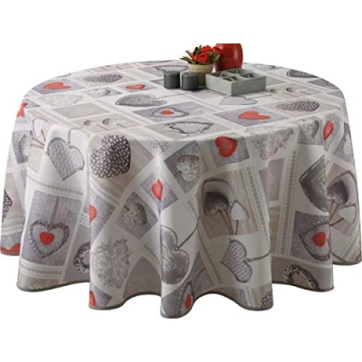 Afbeelding van Le linge de Jules Vlekbestendig tafelkleed harten afmetingen: rond, diameter 160 cm