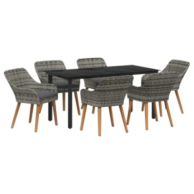 Afbeelding van vidaXL 7 delige tuinset Grijs Poly Rattan