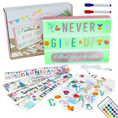 Afbeelding van Cinema Light Box A4 Rose Gold 16 kleuren met 400 Letters en Emoji&#039;s, 10 Premium Kaarten, Afstandsbediening, 2 Markers BONNYCO Led lichtbox, Nieuwe Geschenken voor Vrouwen, Meisjes Kerstgeschenken