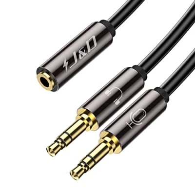 Afbeelding van J&amp;D 3.5mm hoofdtelefoonsplitteradapter, hoofdtelefoonsplitter voor computer van vrouwelijk naar 2 dubbele mannelijk mikrofoon en audio Y splitter microfoon stereo aansluitingskabel, 20cm