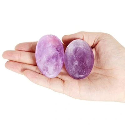 Afbeelding van Orientrea amethist kwarts palmsteen 2 stuks zak energie steen, gladde genezende kristallen zorgsteen (Amethyst kwarts)