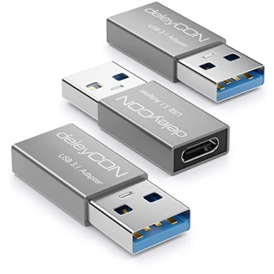 Afbeelding van deleyCON USB C naar Adapter [3 Stuks] Bus A Stekker 3.1 5Gbit/s voor PC Computer Laptop Notebook Aluminium Zilver