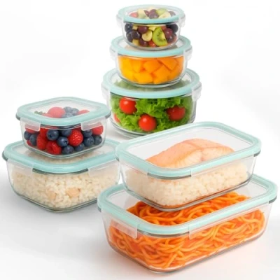 Afbeelding van edihome, Glass Container Food, 14 stuks (7 potjes + 7 deksels), luchtdichte voedseltaper, levensmiddelen, vaatwasmachinebestendig, BPA vrij containers)