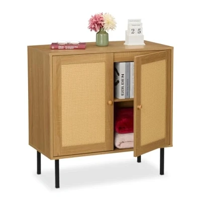 Afbeelding van dressoir op pootjes 2 deuren rotanlook 80 x 40 cm