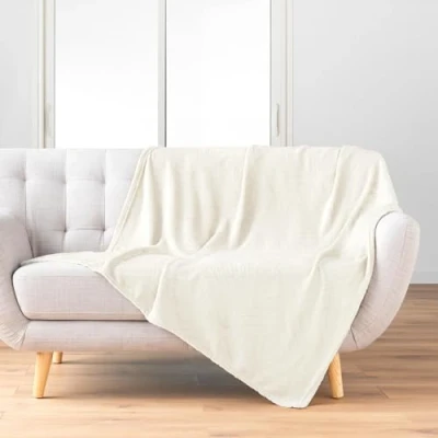 Afbeelding van douceur d&#039;intérieur, Deken (125 x 150 cm) Nelia naturel, flanel, reliëf, effen