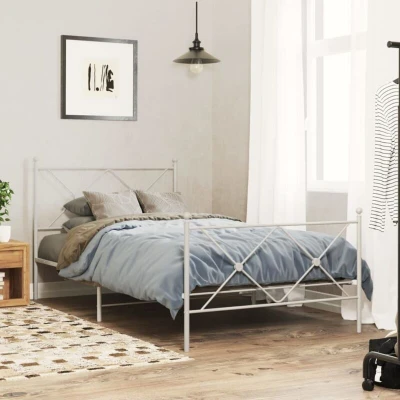 Слика vidaXL Metal Bed Frame without Mattress with Footboard White 107x203cm