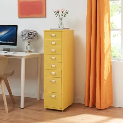 Afbeelding van Kantoorkast Kökar op wielen 109x28x41 cm geel [en.casa]