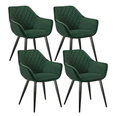 Afbeelding van WOLTU 4 x design keukenstoelen, eetkamerstoelen fluwelen zitting fauteuil woonkamer, groen BH153gn