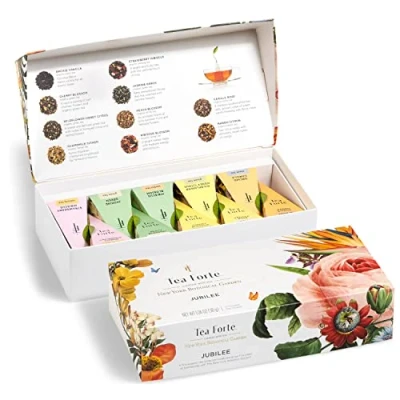 Afbeelding van Tea Forte, Jubilee Petite Presentatie Sampler Geschenkdoos, Piramide infusers met biologisch losbladig, groen, zwart, wit, kruidenthee, 1 stuk (pak van 1)