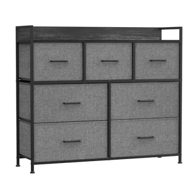 Afbeelding van SONGMICS Ladekast, slaapkamerkast, 7 stoffen lades met handgrepen, metalen frame, leisteengrijs en antractietgrijs, LTS523G22