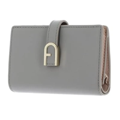 Afbeelding van FURLA Leren Portemonnee Flow Compact Wallet Cenere Lichtgrijs