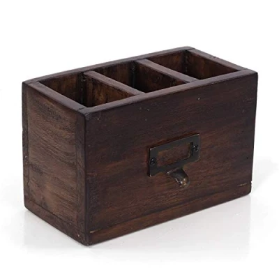 Afbeelding van DESIGN DELIGHTS Holz STIFTEHALTER Box 18&quot; Mahagoni, 19x12x10 cm (BxHxT) Stiftebox mit Metallgriff, Shabby Style