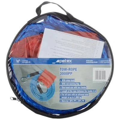 Afbeelding van PETEX Sleepkabel tot 3000 kg voor auto&#039;s, SUV&#039;s, quads en campers met karabijnhaak