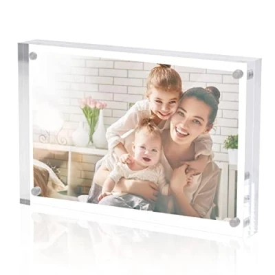 Afbeelding van Sezanrpt Lucite fotolijst van acryl, 13 x 18 cm, vrijstaand, helder kristal, dubbele zijmagneten, cm fotolijst, kantoor, desktop, magnetisch, voor staand