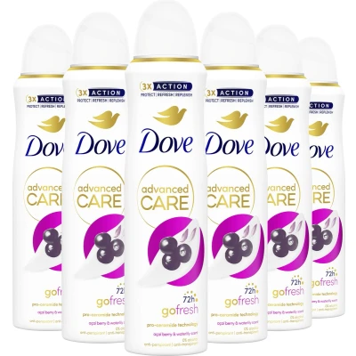Afbeelding van Dove Advanced Care Go Fresh Açaí Berry &amp; Waterlily anti transpirant deodorant spray 6 x 150 ml voordeelverpakking
