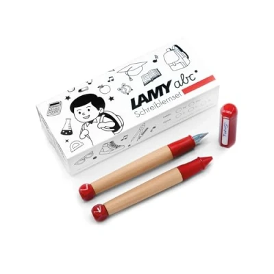 Afbeelding van Lamy ABC schrijfset rood incl. geschenkverpakking van 1 x kindvriendelijke schrijfvuller met beginners veer en potlood, antislip handgreep, dop dobbelsteen kunststof