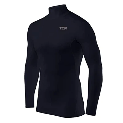 Afbeelding van TCA Mannen HyperFusion Compressie Basislaag Top Lange Mouw Ondershirt Mock Hals Donkerblauw, L