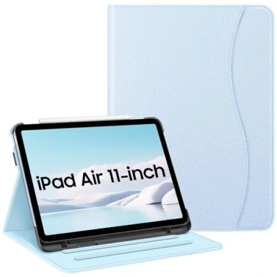 Afbeelding van FINTIE Hoesje voor iPad Air 11&quot; (2024) M2, 6e/5e/4e generatie (2024/2022/2022) [Meerdere kijkhoeken] Foliostandaard beschermhoes met potloodhouder en zak, hemelsblauw