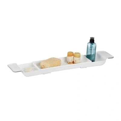 Afbeelding van Relaxdays badplank uitschuifbaar 55,5 78 cm kunststof met gaten voor waterafvoer antislip