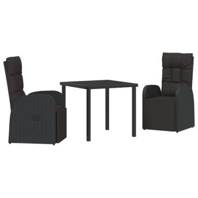 Afbeelding van vidaXL 3 delige tuinset met kussens zwart poly rattan