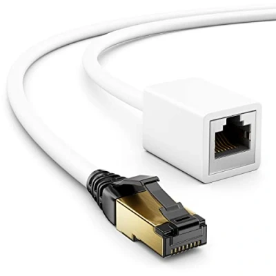 Afbeelding van deleyCON 1m CAT8.1 RJ45 Patchkabel Verlengkabel Netwerkkabel 40 GBit/s 2000 MHz S/FTP Koper PiMF 1x Stekker bus voor Ethernet LAN Gaming Streaming Wit