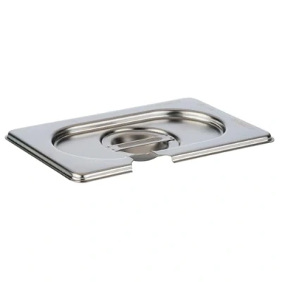 Afbeelding van APS 81595 GN 1/9 deksel met lepeluitsparing, roestvrij chroomnikkelstaal, afmetingen 105 x 175 mm/hoogte 25 mm