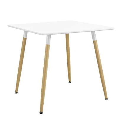 Afbeelding van Eettafel vierkant MDF en staal 80x80x74 cm wit hout
