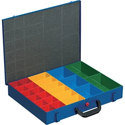 Afbeelding van Koffer voor kleine onderdelen, 454120 plaatstaal, EuroPlus metaal 44/23x63, blauw, 23 inzetstukken, dicht sluitend