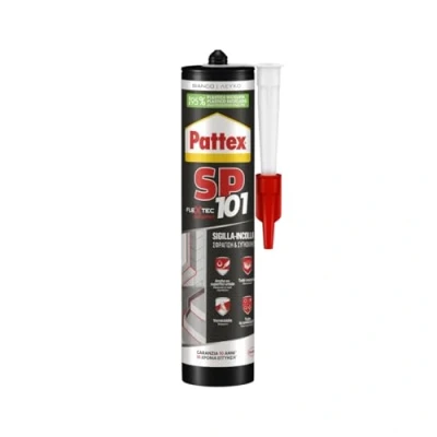 Afbeelding van Pattex Polymeer afdichtmiddel SP101, verzegeld en gelijmd, verschillende materialen, hoge prestaties, hecht op vochtige oppervlakken, UV weerbestendig, witte afdichting, 280 ml patroon