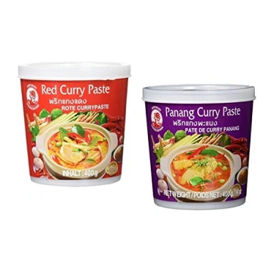 Afbeelding van Cock Merk probeerset currypasten 2 pack (2 x 400g) soorten, elk 1 blik rood, Panang Currypasta