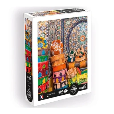 Afbeelding van Calypto 3907354 Medina de FES, 500 stukjes XL puzzel met soft touch, grote puzzelstukjes fluweelachtig oppervlak, voor volwassenen en kinderen vanaf 8 jaar, Marokko, manden, mozaïek