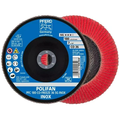 Afbeelding van PFERD 67718036 PFC 180 CO FREEZE 36 SG INOX Lamellenschijf Diameter mm Boordiameter 22.23 Legering op nikkelbasis, Superlegeringen nikkel of