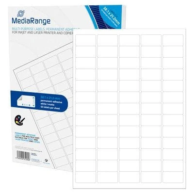 Afbeelding van MediaRange Universele etiketten, sterk hechtende, 50 vellen A4 65 labels (30,1 x 21.2mm), wit