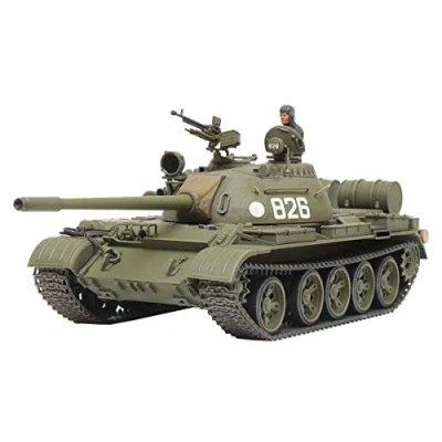 Afbeelding van TAMIYA 32598 T55 Tank 1:48 Russische Mit. KPz T 55, getrouwe replica, modelbouw, plastic bouwpakket, knutselen, hobby, lijmen, modelbouwset, assembleren, ongelakt, groen