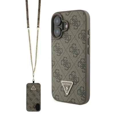 Afbeelding van Guess GUHCP16SP4TDSCPW iPhone 16 6.1&quot; bruin/bruine hardcase lederen metalen logo strass crossbody