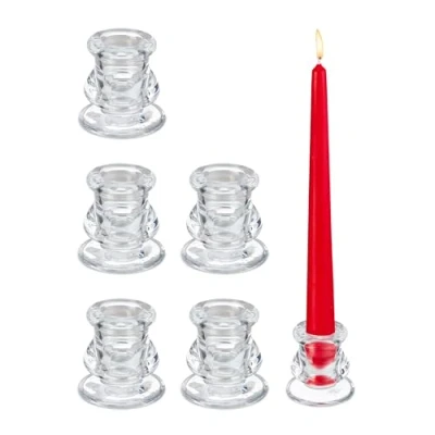Afbeelding van Relaxdays glazen kaarsenhouders set van 6 kaarsenstandaard voor dinerkaarsen rond