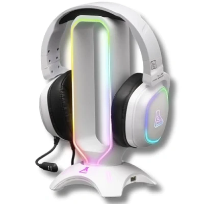 Afbeelding van The G Lab K Stand Radon Ondersteuning voor gaming headset/headset RGB achtergrondverlichting, USB 2 x 2.0 hub, antislip basis Universele houder gamer PC/PS5/Xbox/Switch Wit 2024