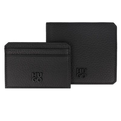 Afbeelding van HUGO Leren portemonnee kaarthouder 4cc &amp; Card Stack. Black zwart