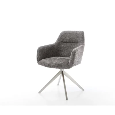 Afbeelding van DELIFE Draaistoel Pejo Flex bouclé grijs kruisframe breed roestvrij staal 360 draaibaar rocker functie pocketveer kern