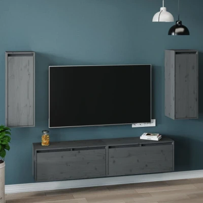 Afbeelding van Wandkasten 2 st 30x30x80 cm massief grenenhout grijs