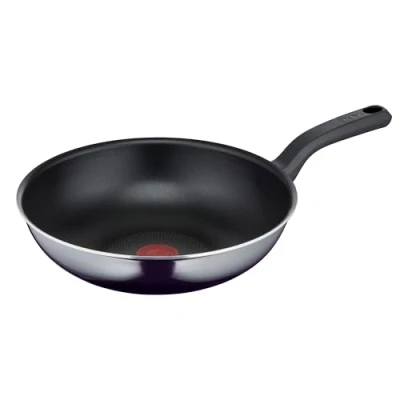 Afbeelding van Tefal D52619 Resist Wokpan 28 cm veilige titanium antiaanbaklaag thermosignaal temperatuurindicator gemaakt in Frankrijk eenvoudige reiniging Flame Protect technologie zwart