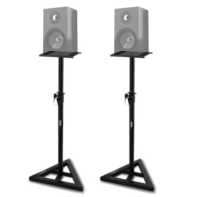 Afbeelding van Pyle Dual Speaker Stand,Monitor Stand,Play 1 en 3 Houder,Verstelbare Hoogte van 66 cm tot 132 cm,Basis met Vloerpinnen,Draagbare Standaard