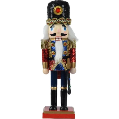 Afbeelding van Vurenhouten Notenkraker met pailletten en sabel 25 cm Blauw