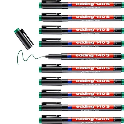 Afbeelding van edding 140 S permanente pen 10 stiften groen ronde punt 0,3 mm voor schrijven op glas, plastic, folies en gladde oppervlakken permanent, sneldrogend, veegvast watervast