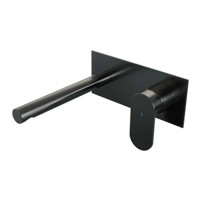 Afbeelding van Brauer gunmetal Edition Wastafelmengkraan inbouw rechte uitloop links hendel breed plat afdekplaat model C 1 PVD geborsteld