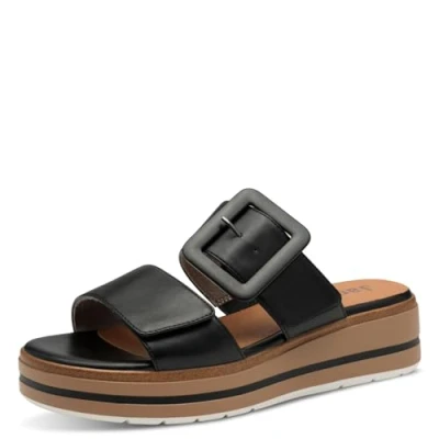 Afbeelding van Jana Softline 8 27271 42 001 Damesslipper, comfortabele extra brede alledaagse schoen, feestelijk, elegant, platte sandalen, 39 EU breed, zwart, Breed